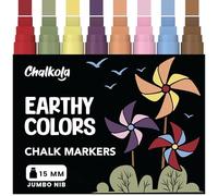 Chalkola Jumbo Marqueurs Craie 15mm, Assortisement de 8 Terre Classique Stylos Craie - Utilisables sur Voitures, Tableau Craie, Céramique, Verre, Plastique