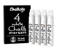 Chalkola Jumbo Marqueurs de Fenêtre 15mm | Lot de 4 marqueurs blancs - Utilisables sur voitures, tableau noir, tableau blanc, vitrines, bistrots