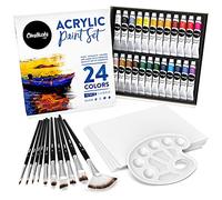 Chalkola Kit de peinture acrylique pour adultes, enfants et artistes - 40 pièces de peinture acrylique, avec 24 peintures acryliques (22 ml), 10 pinceaux, 5 toiles (8 x 10) et 1 palette