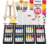 Chalkola Kit de peinture acrylique pour adultes et enfants - Kit de peinture sur toile de 56 pièces avec 32 peintures (22 ml), 10 pinceaux, 10 toiles, chevalet de table, palette, couteau - Fournitures