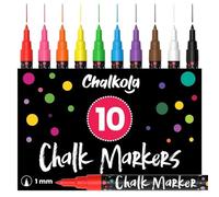 Chalkola Lot de 10 marqueurs à craie liquide à pointe extra fine - Marqueurs effaçables à sec pour tableau noir, fenêtre, tableau noir, bistrot - Pointe de 1 mm - 50 étiquettes à craie incluses