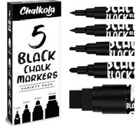 Chalkola Lot de 5 marqueurs à craie liquide pour tableau noir, panneaux de tableau noir, fenêtres de voiture, verre, lavables et effaçables à sec - Lot varié - Stylo à craie fine et Jumbo (1 mm, 3 mm