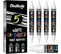 Chalkola Lot de 5 marqueurs de peinture blanche à l'huile (4 double pointe, 15 mm Jumbo) - Marqueurs de peinture à base d'huile pour métal, tissu, verre, roches, pneus automobiles, meubles retouches