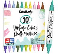 Chalkola Marqueurs à craie pour tableau noir lavables avec double pointe (10 couleurs vintage, 1 mm + 5 mm d'épaisseur, largeur) | Marqueur à craie effaçable pour fenêtre - Marqueur pour verre