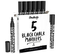 Chalkola marqueurs craie noirs - Stylos marqueurs à craie liquide effaçables à sec pour bistro, panneaux en ardoise, fenêtres, tableau noir, verre - Pointe réversible 6 mm (lot de 5)