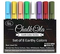 Chalkola Marqueurs Craie pour Tableau Noir, Tableau Blanc, Album photo Scrapbooking, Vitres, Verres - Lot de 8 Stylos Craie Couleurs Naturelles avec Pointe Fine Arrondie et Ciseau Réversible 6 mm