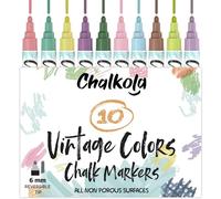 Chalkola Marqueurs Craie pour Tableau Noir, Tableau Blanc, Album photo Scrapbooking, Vitres, Verres - Stylo Craie Effaçable - Lot de 10 Couleurs Vintage avec Pointe Moyenne et Réversible 6 mm