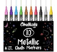 Chalkola Marqueurs Métallique - Marqueurs Craie pour Tableau Noir, Album photo Scrapbooking, Vitres, Verres - Stylo Craie Effaçable - Lot de 10 avec Pointe Extra Fine de 1mm