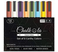 Chalkola Pointe Fine Stylos Craie 3mm Assortisement de 8 Terre Classique Stylos Marqueurs Effaçables à sec - Utilisables sur Voitures, Tableau Craie, Céramique, Verre, Plastique