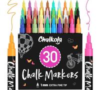 Chalkola Set 30 Feutre Craie Liquide Effaçable | Pointe Réversible 1mm | Chalk Marker et Peinture Stylo Craie pour Tableau Noir | Effacable Marqueur pour Vitre, Fenetre Verre, Ardoise