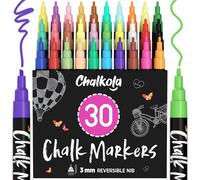 Chalkola Set 30 Feutre Craie Liquide Effaçable | Pointe Réversible 3mm | Chalk Marker et Peinture Stylo Craie pour Tableau Noir | Effacable Marqueur pour Vitre, Fenetre Verre, Ardoise