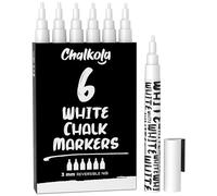 Chalkola Stylo Craie Blanc | Lot de 6 - Pointe Réversible 3mm Bullet & Biseau | Liquide Feutre Craie Effacable pour Tableau Noir | Blanc Chalk Marker Pour Fenetre, Bistro, Vitre de Voiture, Tableau