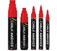 Chalkola Stylo Craie Liquide Rouge Multipack De 5 Marqueurs Pour Panneaux, Fenêtres, Tableau Noir- Pointes Fine Et Géante (1mm, 3mm, 6mm, 10mm, 15mm)