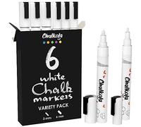 Chalkola Stylos Blancs - Marqueurs Craie Effaçable avec Pointes Réversible et 50 Étiquettes de Craie - Lot Varié de 6-3 Marqueurs Pointe Fine de 3mm et 3 Marqueurs Taille Audacieuse de 6mm