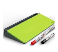 Chalkola Tableau blanc de bureau en verre vert fluo avec rangement - Tableau effaçable à sec, support pour clavier d'ordinateur, accessoires de bureau à domicile + 3 marqueurs