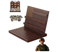 Challenge Coin Display Rack Wooden Desktop Showcase Case with Adjustable Dividers for Collectors Holds Military Coins Bottle Caps (Brown)