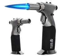 Chalumeau à Butane, Grand Briquet à Double Flamme avec Verrou de Sécurité Réglable, Rechargeable, Multi-usage, pour la crème brûlée, la cuisson, le barbecue