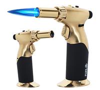 Chalumeau au butane, grande torche de cuisine à double flamme de qualité supérieure avec verrouillage de sécurité, réglable, rechargeable