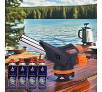 Chalumeau de cuisine à gaz de soudage - Pistolet à flamme - Buse de brûleur de flamme - Brûleur au butane - Pour camping, barbecue, cuisine - Tête de chalumeau + 4 canettes