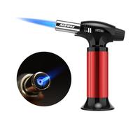 Chalumeau de cuisine rechargeable avec verrouillage de sécurité et flamme réglable, idéal pour crème brûlée, dessert, barbecue, bricolage (Rouge)