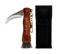 CHALVIOR Couteau à Champignons, Couteau à champignons en acier inoxydable de haute qualité, Mycologique de Poche Pliant,avec Brosse Poil de Sanglier, pour l'extérieur et Le Camping