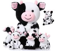 Chalyna 5 Pièces Set de Vache en Peluche 35 cm Maman Vache Adorable en Peluche avec 4 Bébés Vaches Mignonnes dans Son Ventre Vache Douce en Peluche Doudou de Vache pour Anniversaire(Mignon)