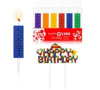 Chalyna 6 Bougies à Gâteau de Fête en Blocs de Construction Décoration de Gâteau d'Anniversaire Fantaisie en Brique Pics à Gâteaux en Blocs de Construction Fournitures d'Anniversaire, 6 Couleurs