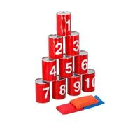 Chamboule Tout 10 boites Rouge + 3 Sac durs - Set Jeu de Societe pour la Famille et 1 Carte Offerte - Jeu de Plein air Enfant
