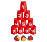 Chamboule tout 10 gobelets plastique + 3 balles - jeu de massacre casse boite - kermesse animation - set jouet plein air et carte