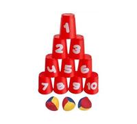 Chamboule Tout 10 gobelets Plastique + 3 balles - Jeu de Massacre, Casse Boite - Kermesse, Animation - Set Jouet Plein air et Carte