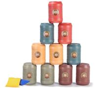 Chamboule Tout, Jeu de Lancer de 10 Boîtes de Conserve, Un Sac de Sable et 2 Balles Jaunes, Jeux Exterieur Enfant, Jeux Anniversaire Enfants, Jeux Kermesse Enfant