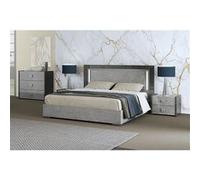 HYDE - Chambre 140x190cm Gris Effet Pierre avec Leds - Altobuy Gris