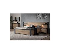Chambre 160x200cm + Tête de Lit avec Leds + Chevets + Commode - SIWA -