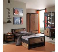 TCHAD - Chambre 90x200cm + Armoire 2 Portes + Bibliothèque -