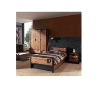 TCHAD - Chambre 90x200cm + Armoire 3 Portes + Bureau - Altobuy Marron