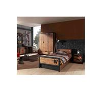 TCHAD - Chambre 90x200cm + Armoire 3P + Pack Bureau - Altobuy Marron