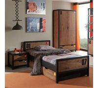TCHAD - Chambre 90x200cm avec Armoire 3 Portes en Pin Massif - Altobuy Marron