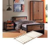 TCHAD - Chambre 90x200cm avec Sommier + Armoire 2 Portes - Altobuy Marron