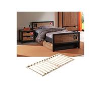 TCHAD - Chambre 90x200cm en Pin Massif avec Sommier - Altobuy Marron