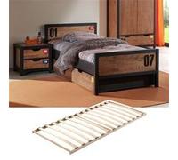 TCHAD - Chambre 90x200cm en Pin Massif avec Sommier - Altobuy Marron