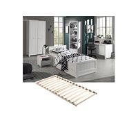 GASTON - Chambre 90x200cm + Sommier + Armoire 2P + Pack Bureau - Altobuy Blanc