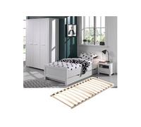 GASTON - Chambre 90x200cm + Sommier + Armoire 3P - Altobuy Blanc