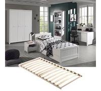 GASTON - Chambre 90x200cm + Sommier + Armoire 3P + Pack Bureau - Altobuy Blanc