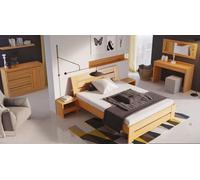 Chambre à coucher 5pcs lit 2x table de nuit+table de chevet miroir meubles en bois massif Nouveau