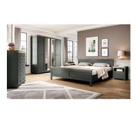 Chambre à coucher ASSIA : Armoire 200cm, Lit 160x200, commodes, chevets. Coloris vert kaki et chêne. Vert