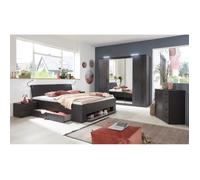 Chambre à coucher complète adulte Dallas (lit 180x200 cm King Size + 2 chevets + armoire + commode) coloris gris foncé