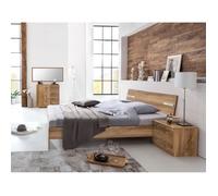 Chambre à coucher complète adulte HOME (lit 180x200 cm + 2 chevets + commode) coloris imitation chêne poutre-chrome brillant