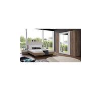 Chambre a coucher complete adulte (lit 140x190 cm + 2 chevets + armoire) coloris chene fonce / blanc --