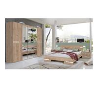 Chambre à coucher complète adulte (lit 140x190 cm + 2 chevets + armoire) coloris imitation chêne Artisan-chrome brillant