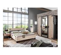 Chambre à coucher complète adulte (lit 140x200 + 2 chevets + armoire + commode) coloris chêne